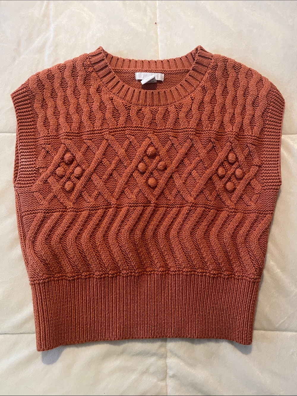 Cable Knit Sleeveless Sweater Vest - Rust